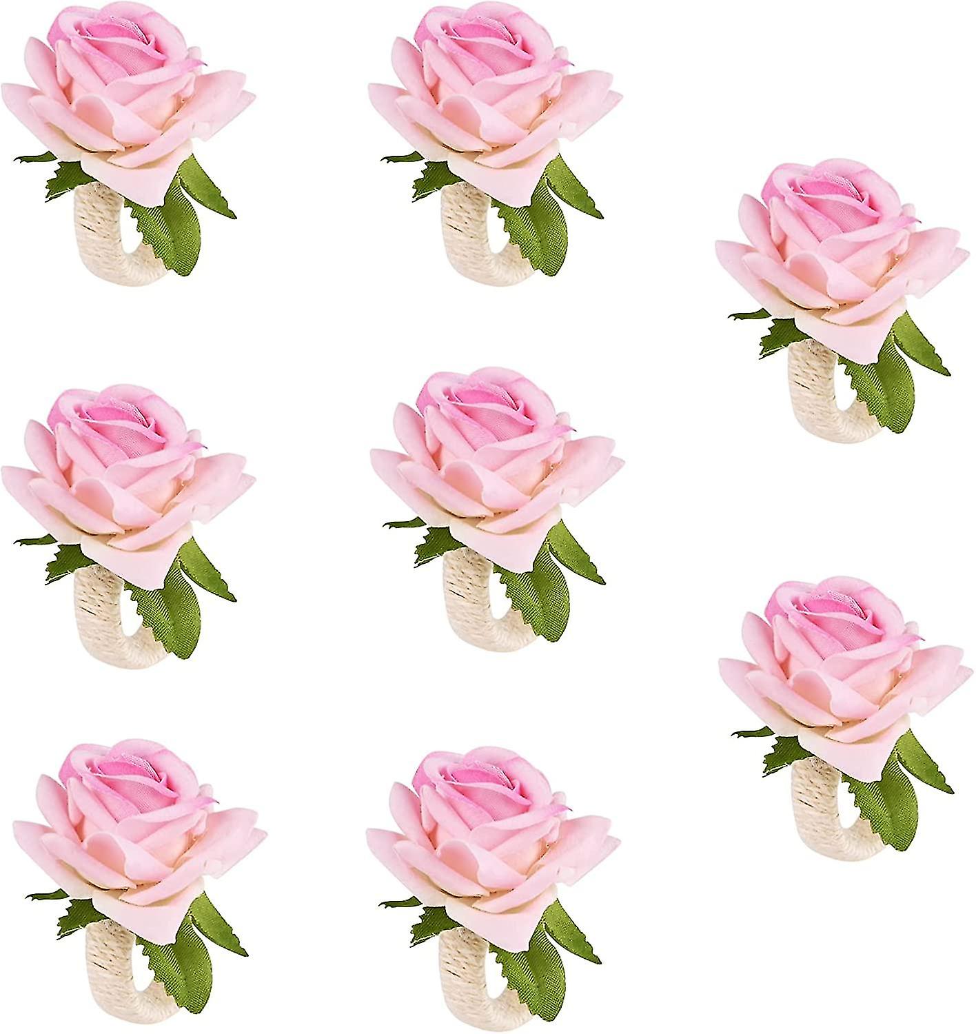8 Pack Napkin Rings Faux Rose Table Decorations