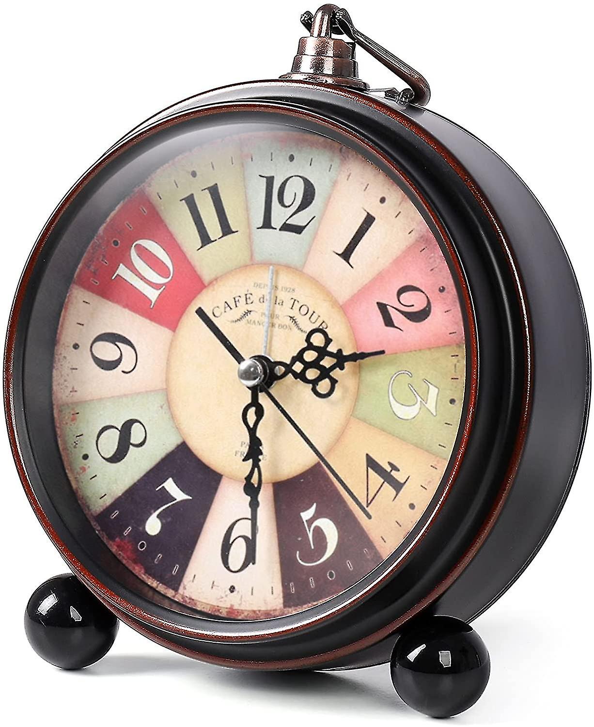 5.25inch European Style Retro Alarm Clock, Non Ticking Quartz Movement, Battery Operated