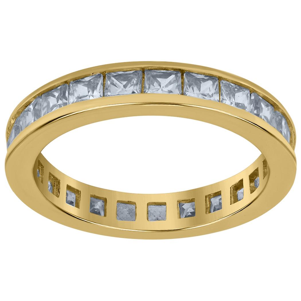 925 argent sterling jaune ton femmes princesse coupe CZ simple rangée empilable éternité bague de fiançailles-éternité-bague pour W
