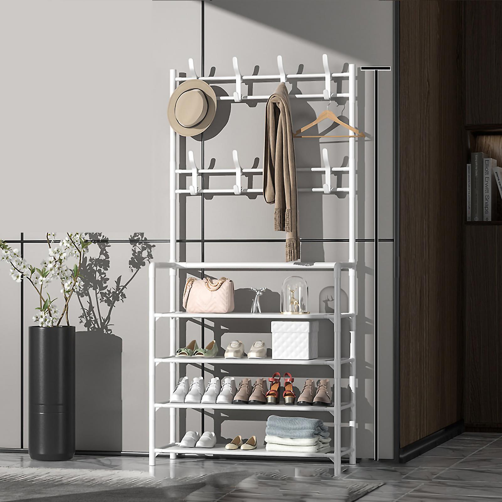 Garment Rack Modern Metal Clothes Garment Hanging Storage Shelf Hanger for Entrance Hall 80cm 4 Layer White