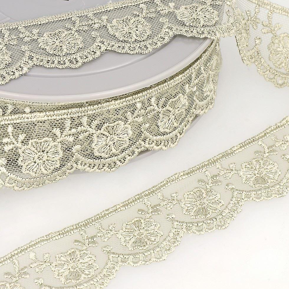 30mm Stephanoise Embroidery Tulle Lace Trim  Taupe - per metre