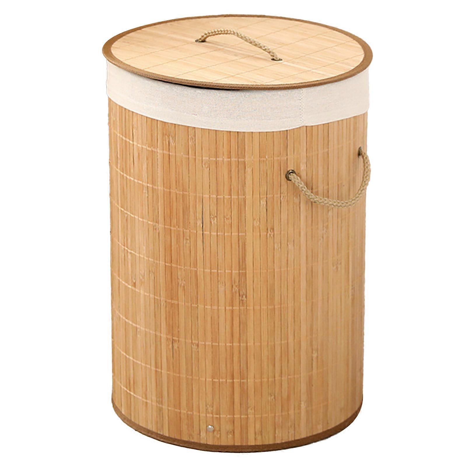 Large Foldable Bamboo Laundry Basket Round Shape, Durable Grocery and Dirty Clothes Storage Bucket for Home with 1.0 Capacity Original Color