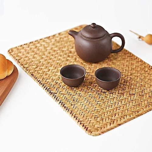 Set of 4 Wicker Placemats, 43 x 30 cm, Rectangular Rattan Placemats, Natural Seagrass Placemats for 