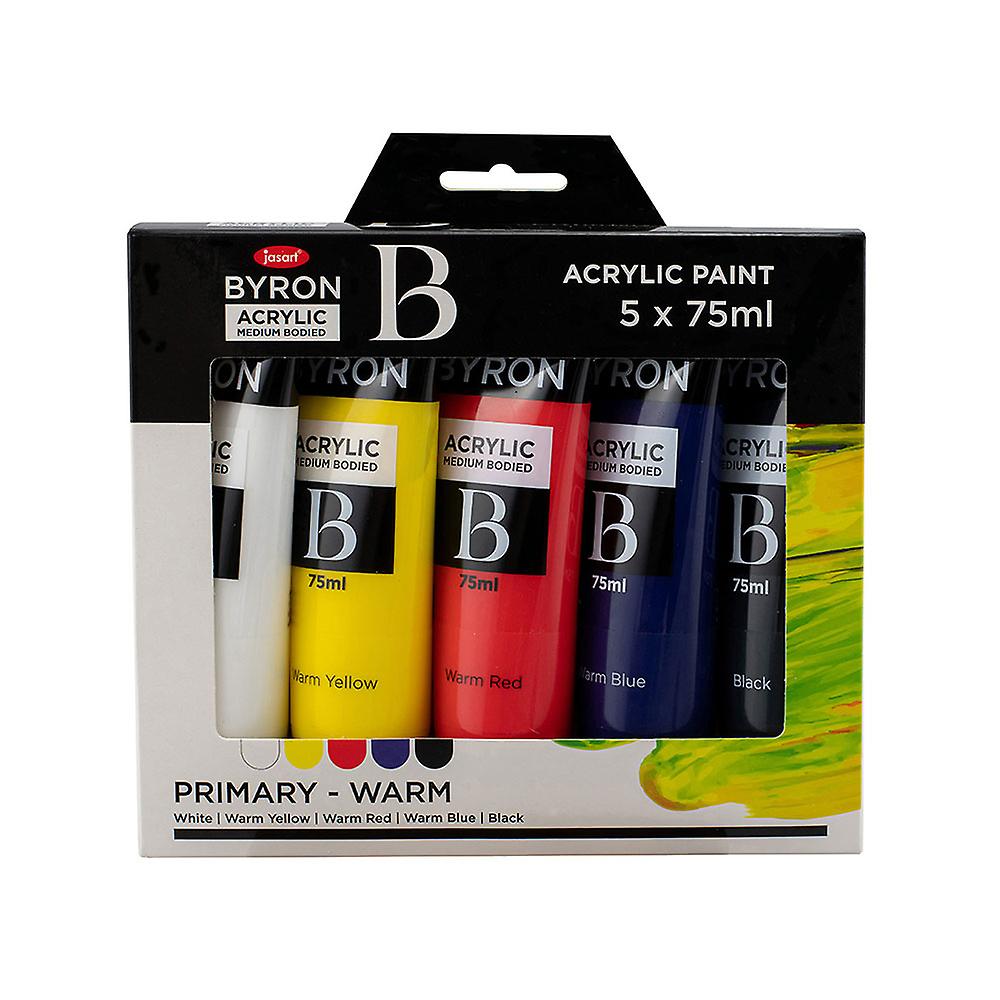 Jasart Quality Byron Medium Bodied Primary Warm Acrylic Paint Set 75Ml Pack of 5