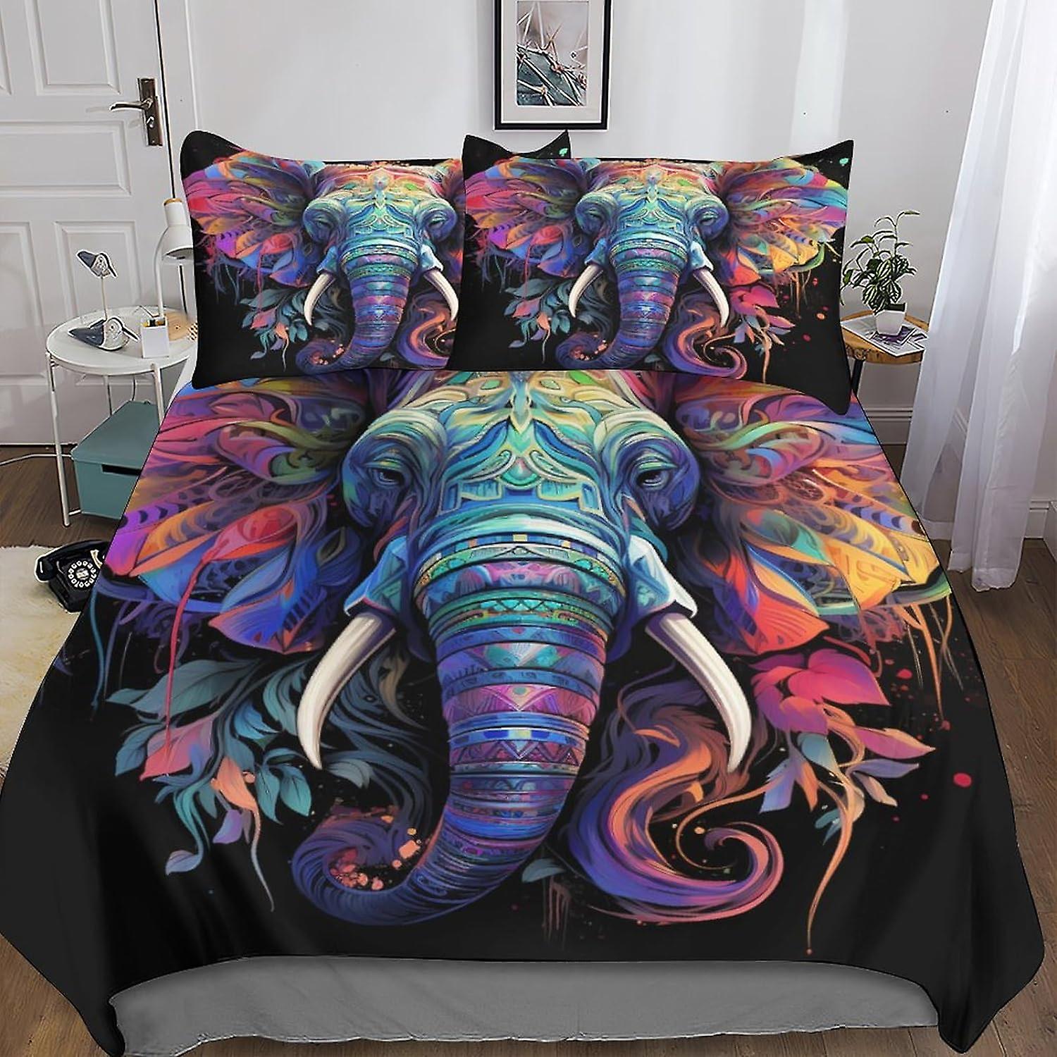 VCLUST Elephant Duvet Cover Set Bedding Set 3D Microfiber Polyester Creative Printing Comforter Cover with Pillow Shams, 3 Piece Set, Zipper Quilt Cov