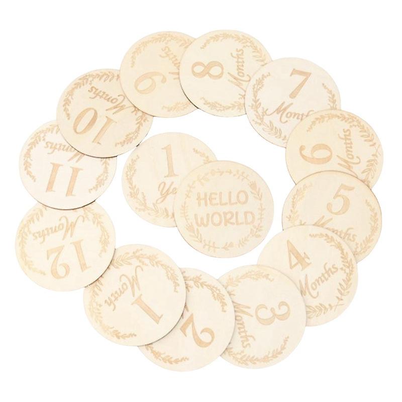 Wooden Milestone Cards Discs 14pc Set For Baby Photos And First Year Milestones Durable Install Easy To Use