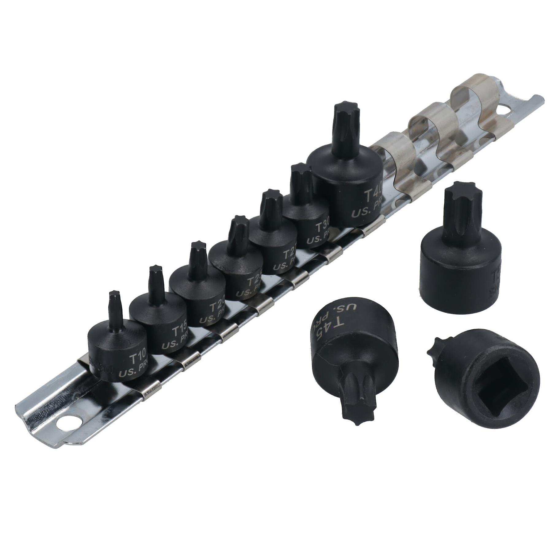 1/4" and 3/8” Drive Stubby Impact Torx Star Bits Sockets T10 – T50 10pc Set