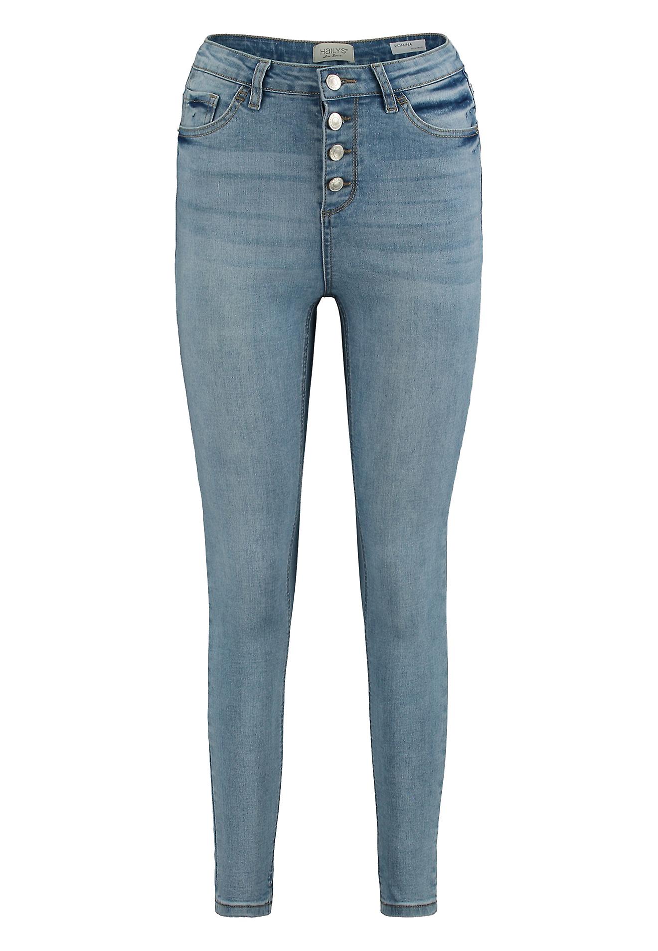 HAILYS Women's High-Waist Button-Fly Figure-Hugging Comfy Denim Trousers