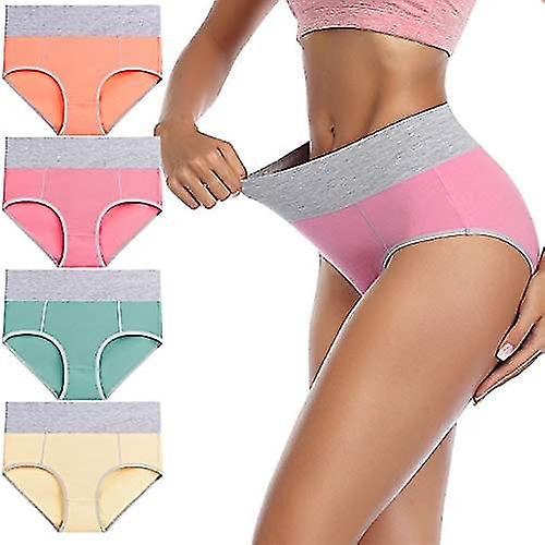 4-Pack Women's Underwear, Cotton Waist Briefs High Rise Briefs