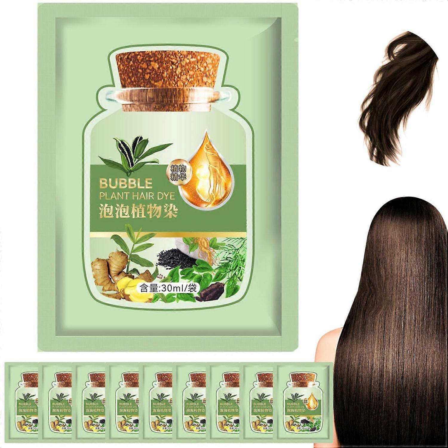 30ml x 10 Natural Bubble Hair Dye Packs, Plant-Based, No Harm to Scalp