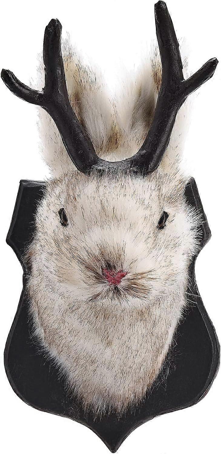 Wall Decor The Latest Legend of Antlers, Realistic Jackalope Rabbit in Fur Taxidermy Replica Figurine, Easter Fake Rabbit Furry Animal Spring Decor