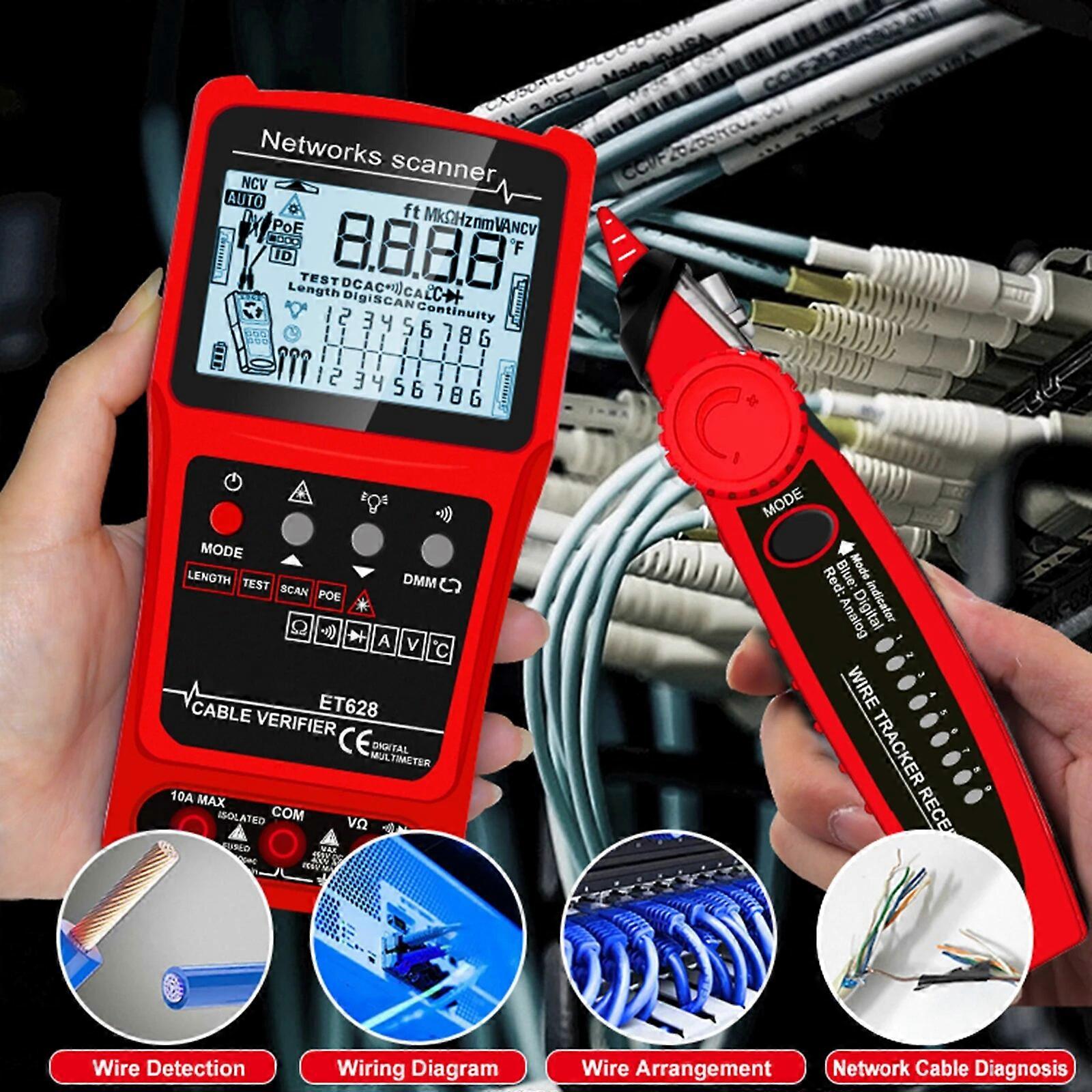 3 in1 Network Cable Tester Visual Fault Locator, Multimeter Digital LCD Analog Search POE Test Cable Pairing Length FN9U3411