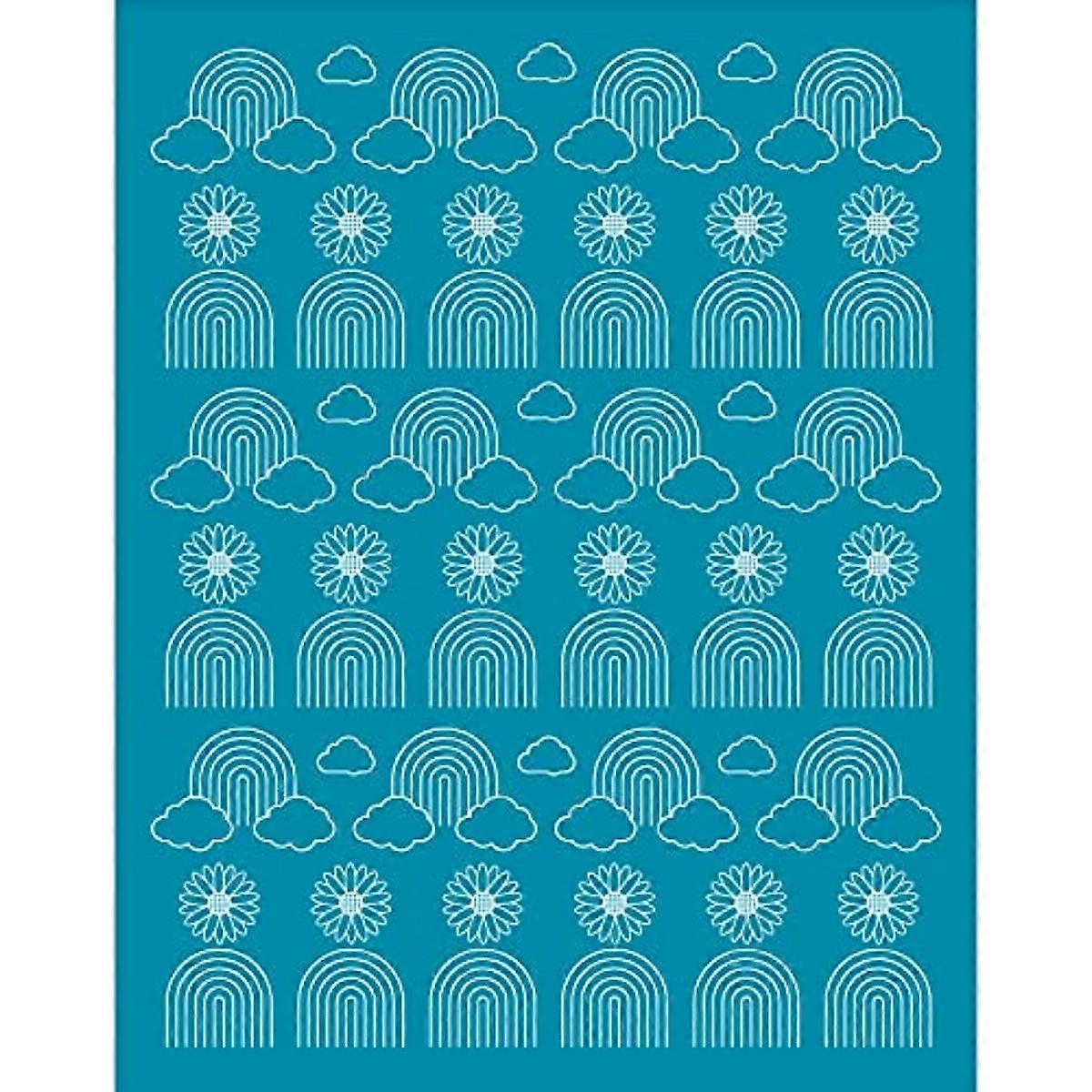 Clay Stencils Cloud Sunflower Non-Adhesive Silk Screen Printing Stencils Reusable Rainbow Mesh Stencil Transfer Washable Stencils for Polymer Clay Jew
