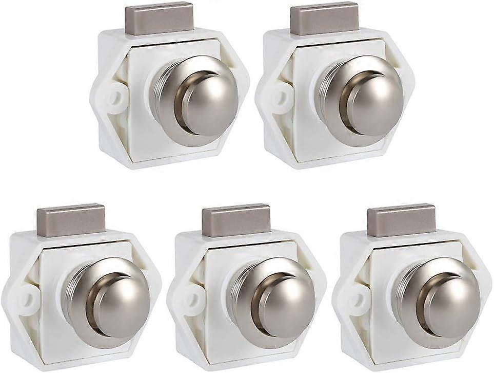 5 Pcs Push Button Latch Keyless, Cabinet Door Lock Clasp, Knob Latch Latch For Rv Caravan Cupboard Thickness Furniture (White)