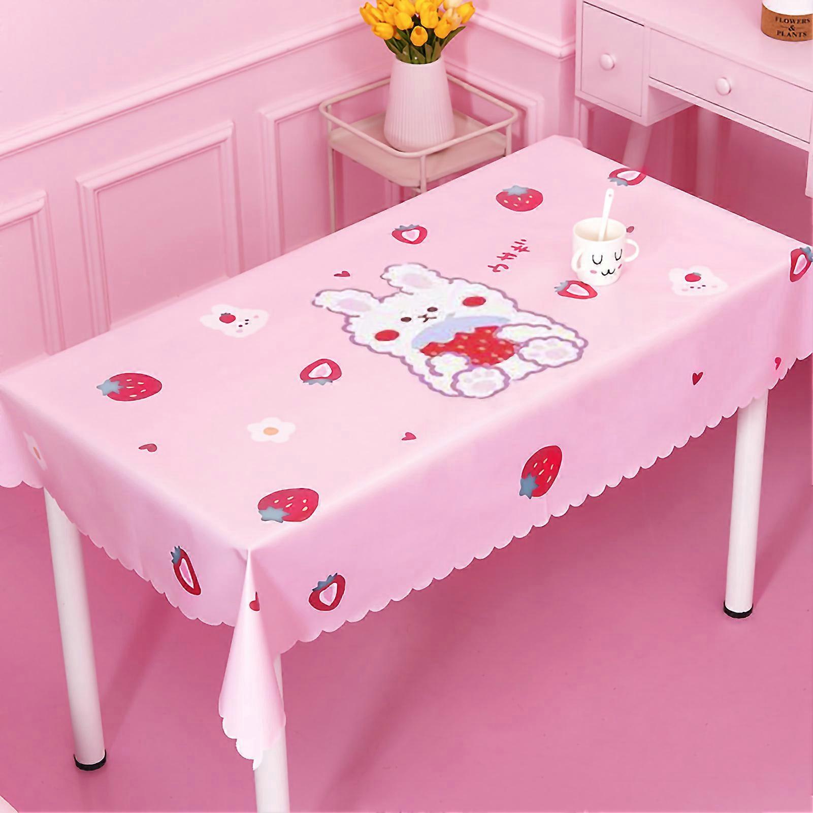 Cute Table Cloth Waterproof Oil Proof Polyester Table Cloth for Student Dormitory Coffee Table Dining Table Pink Bunny 100Width150cmLength/39.459.1in(