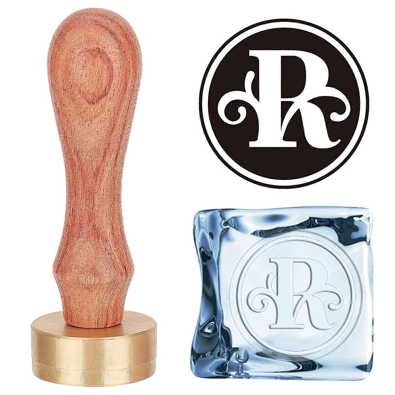 Ice Cube Stamp Wooden Seal Stamp Ice Stamp Brass Stamp Head with Wood Handles and Removable Brass Head for Ice Cubes Drinks Bar Making DIY Crafting -