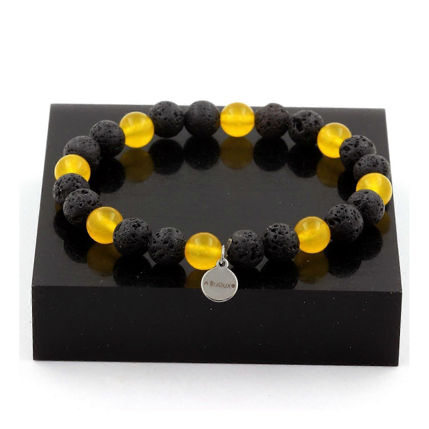 Yellow Agate + Lava Beaded Bracelet 8 mm