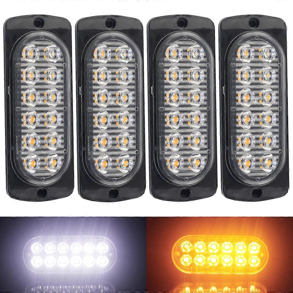 4pcs Stroboscopes Strobe 12 LED Flash Light Auto 12-24V Emergency Flashing Side Marker Light Bars Constantly Bright Lights