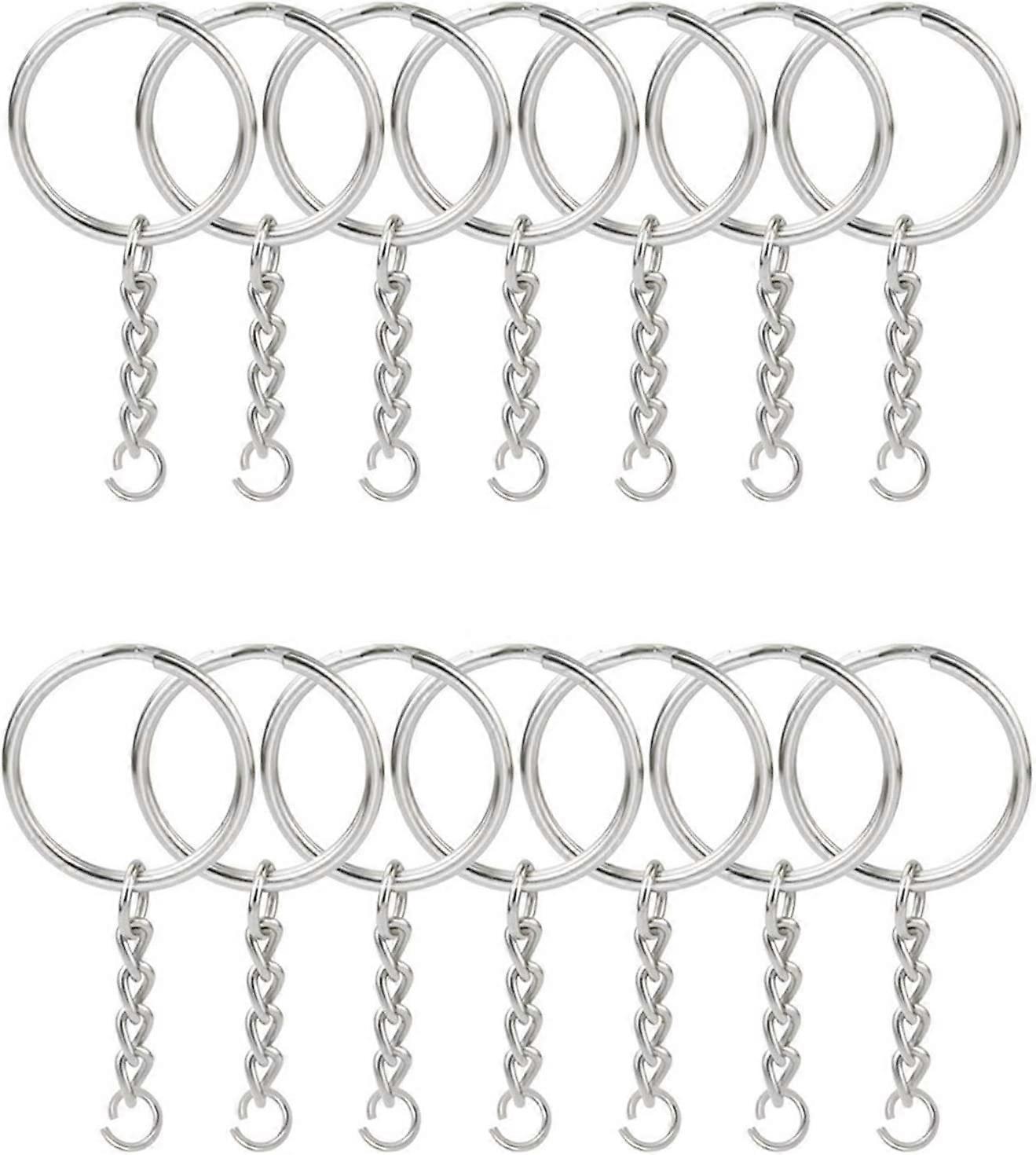 100PCS Split Key Ring with Chain 1 inch, Split Key Ring with Chain Silver Color Metal Split Key Chain Ring Parts with Open Jump Ring and Connector