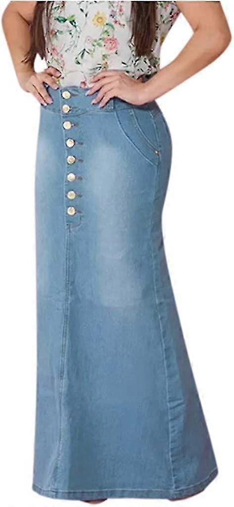 Fusta pentru femei Fuste Long Front spălate Denim Jean A-line Casual Buton Fusta Fuste pentru fete S-2xl