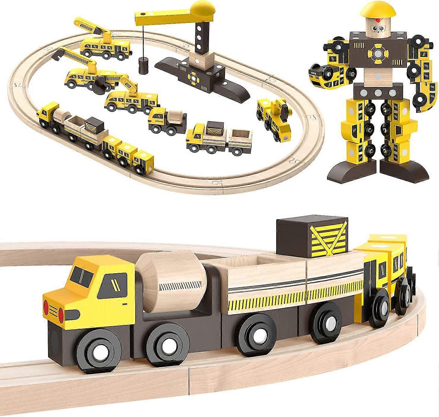 Wooden Train Set For Boys, Magic Wooden Railway Vehicle Playset -acsergery Creative Gift