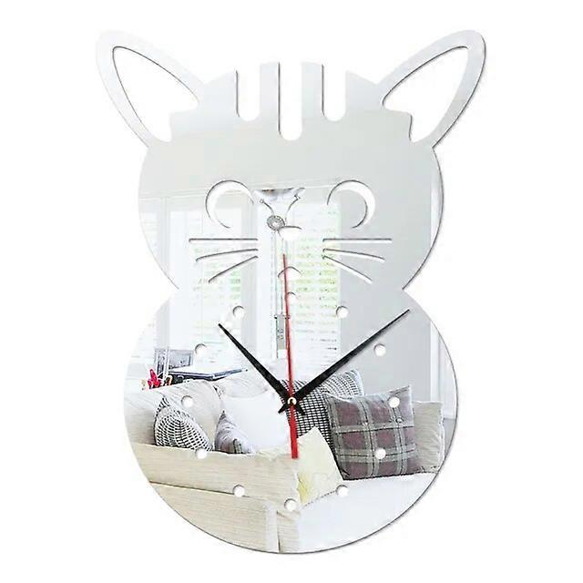 3D Cartoon Cat Modeling Acrylic Mirror Wall Clock