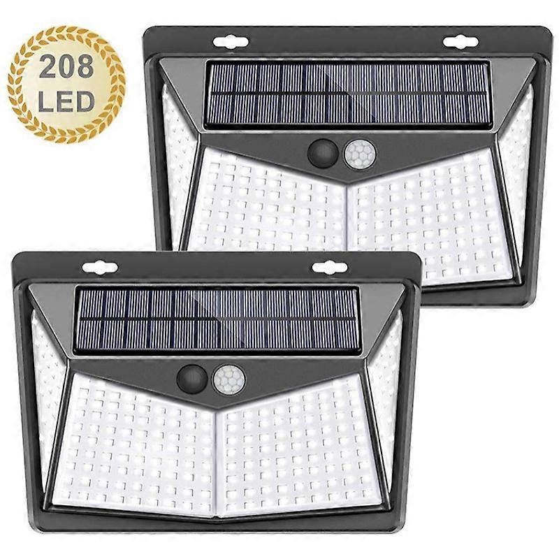 Solar Outdoor Lights 2 Pack LED Wall Pack Lamp 208LED Solar Powered Waterproof Outside Lights for Garden Backyard Patio Yard Stair Step Wall Railing P