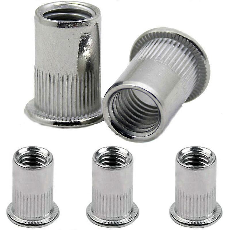 M6 Rivet Nut Insert, 100pcs M6 Flat Head Nuts Aluminum Stainless Steel Flat Head Riveting Nuts for Rivet Gun Riveter Tool Gun, Knurled Head Nutserts