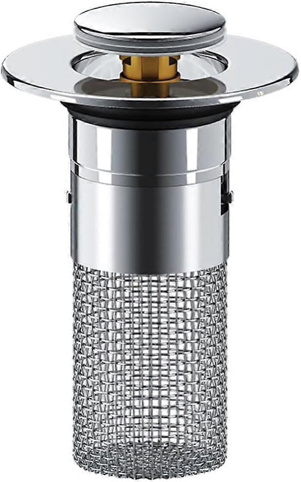 Bathroom Sink Plug Sink PopUp Drain Stopper Stainless Steel Brass Bullet Core Wash Basin Rebound Sink Drain with Removable Basket