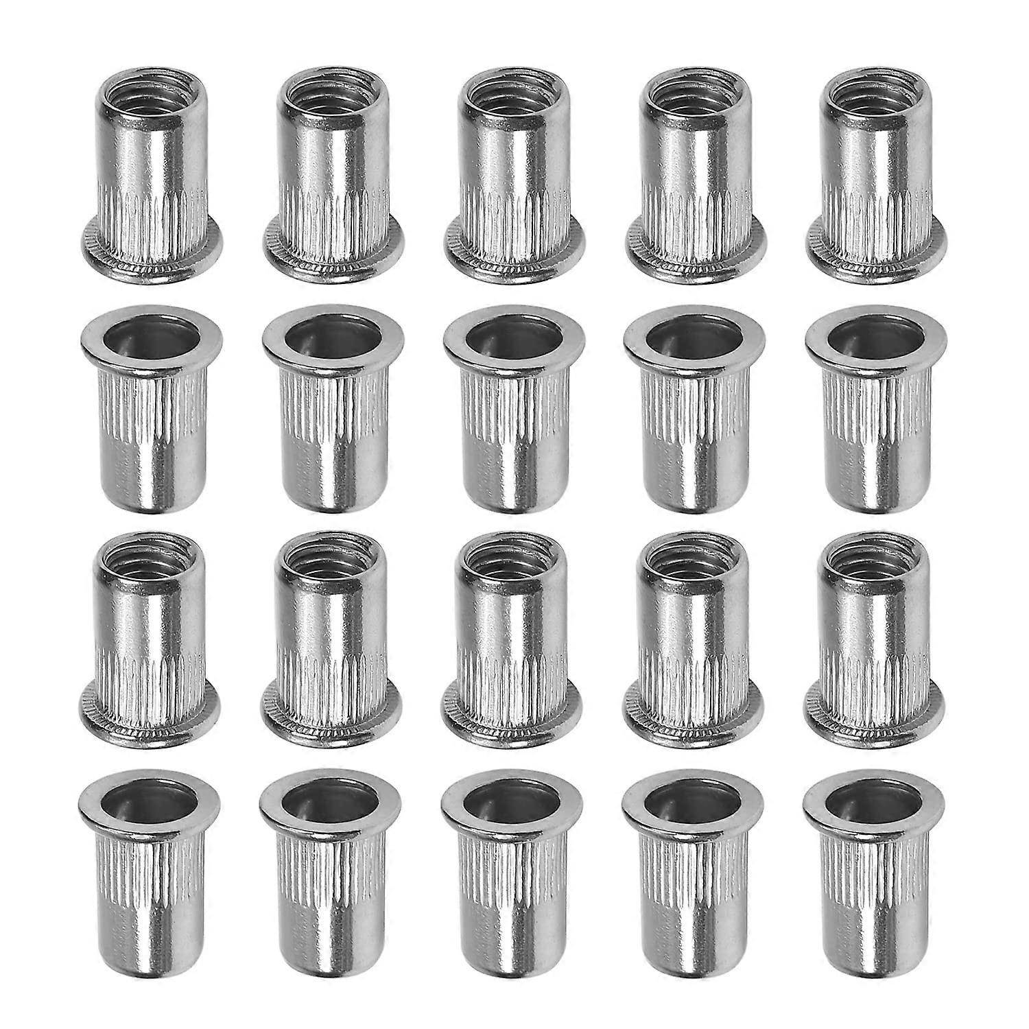 M5 304 Stainless Steel Rivet Nuts Flat Head Insert Nutsert Silver Tone rivet nut flat head vertical pattern 20Pcs
