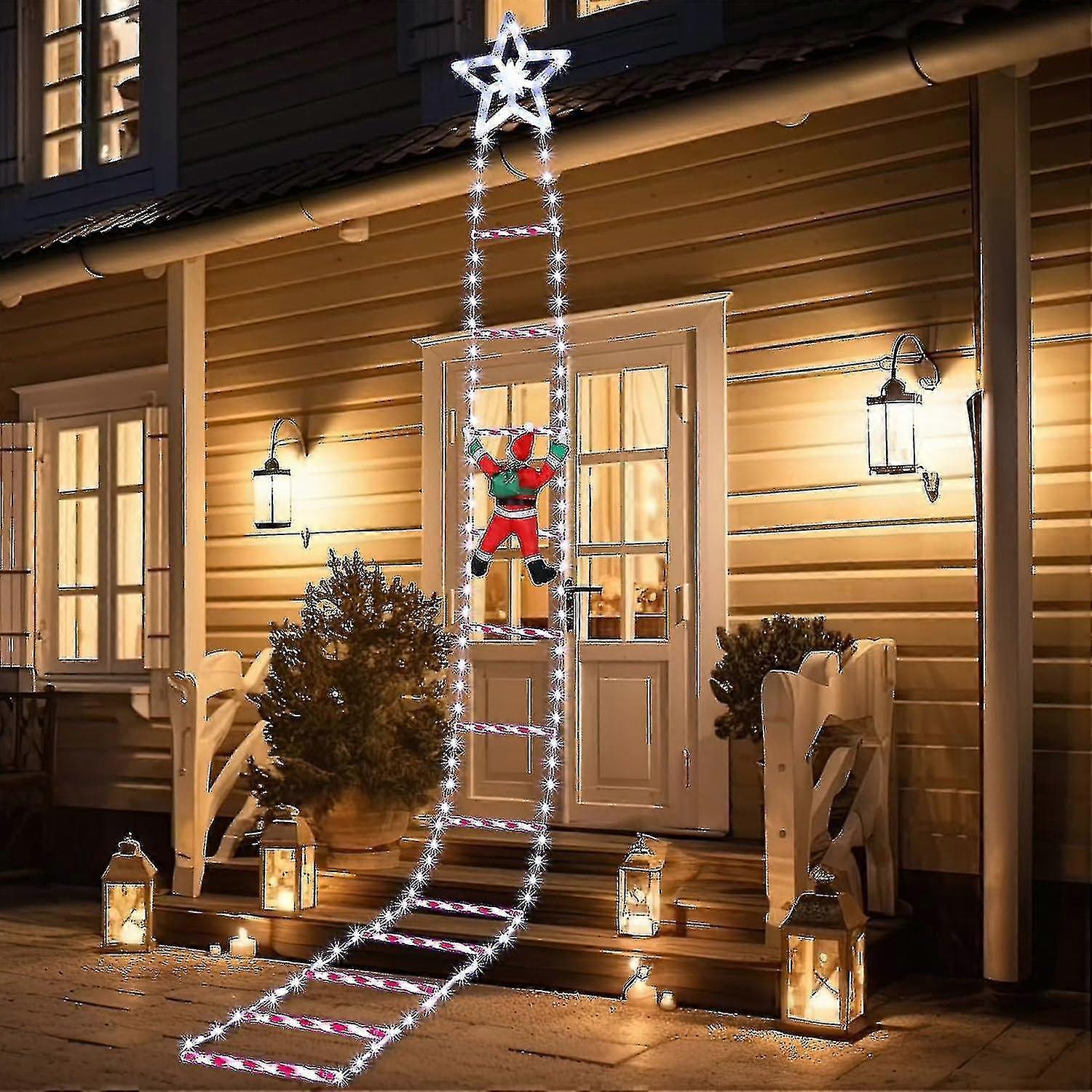 Lumières décoratives d’échelle de Noël de 10 pieds avec le Père Noël grimpant, lumières d’échelle à LED de Noël