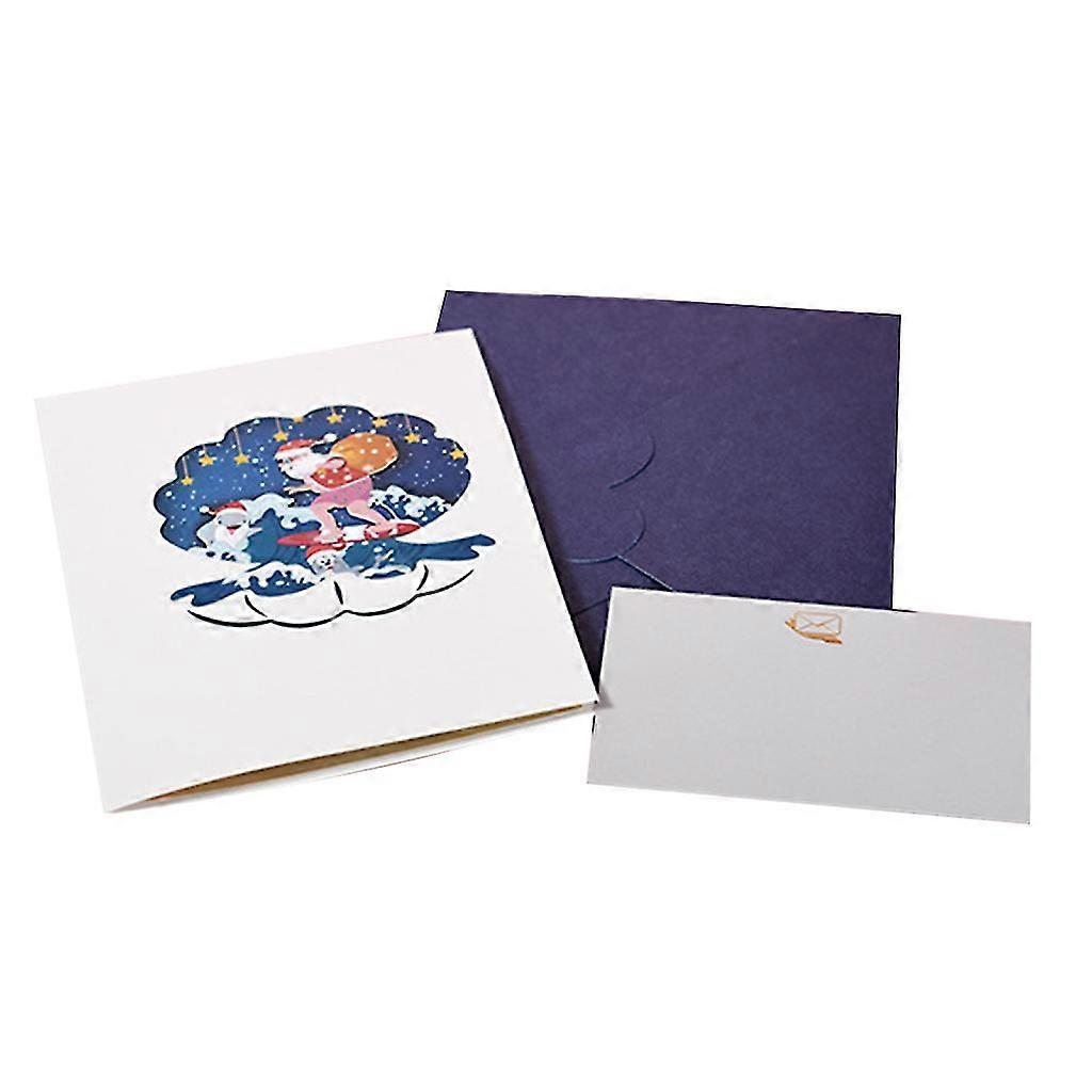 Christmas Santa Claus Surfing 3d Pop-up Greeting Card For Xmas New Year Envelope