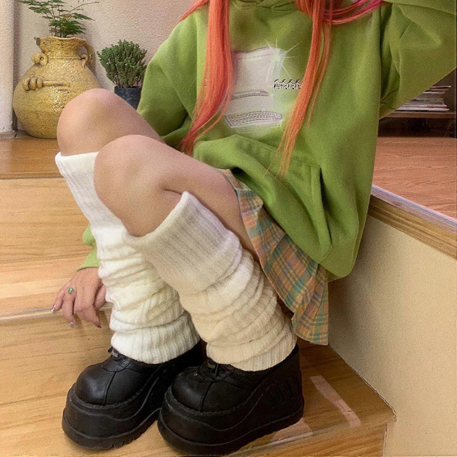 White thick leg warmers, 70 cm