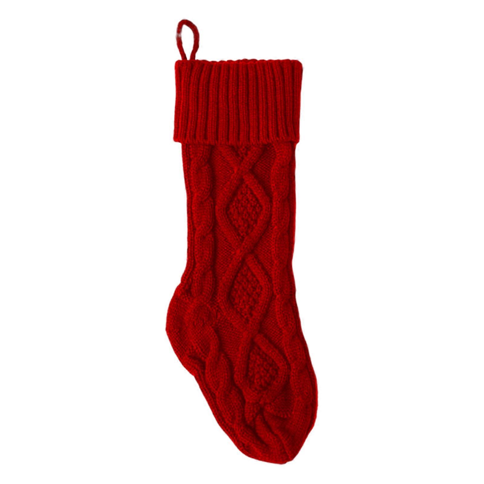 1 Pc Christmas Stocking 18'' Large Knitted Xmas Stocking Solid Color Rhombus Grid Hanging Stocking for Christmas Trees Mantels