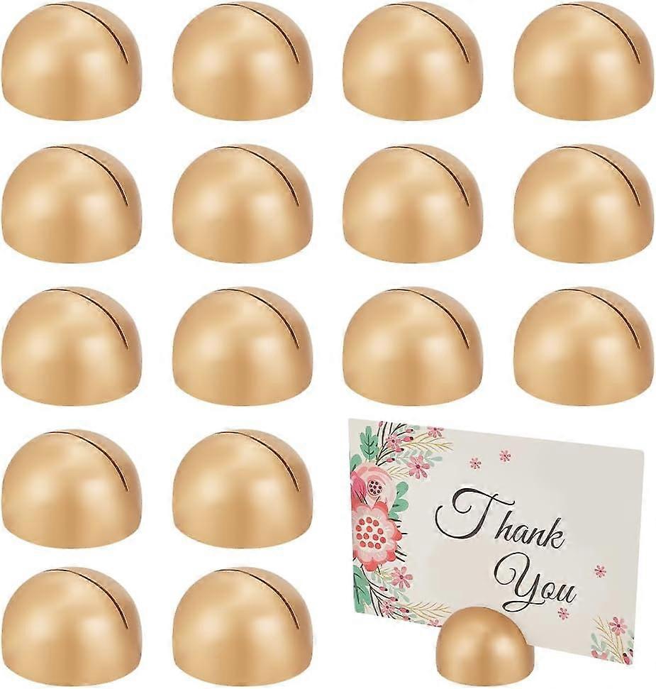 20Pcs Round Table Number Stands Golden Wood Memo Photo Stand 1.5mm Slot Name Card Holders 1.9x1.2 inch Place Card Holders Table Number Holders for Wed