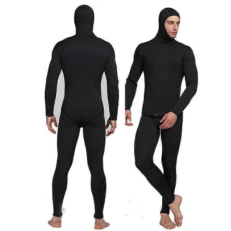 MIMIGO Wetsuits Erkekler 3mm Neopren 2 Parça Kapüşonlu Uzun Kollu Tüplü Dalış Takım Tam Vücut Sıcak Tutmak Şnorkel Takım Elbise Siyah