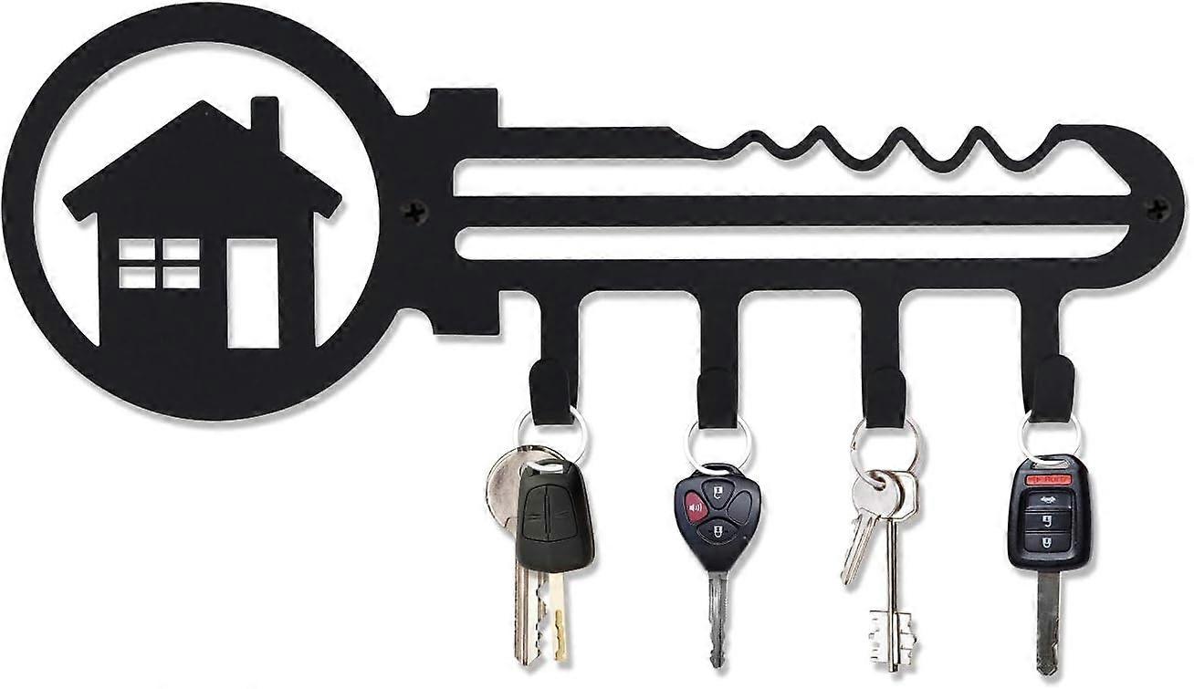 Decorative Wall Mounted Iron Key Holder  11 inch with 4 Key Hooks Organizer for car or House Keys  Key Rack with Screws and Anchors (The Way Home)