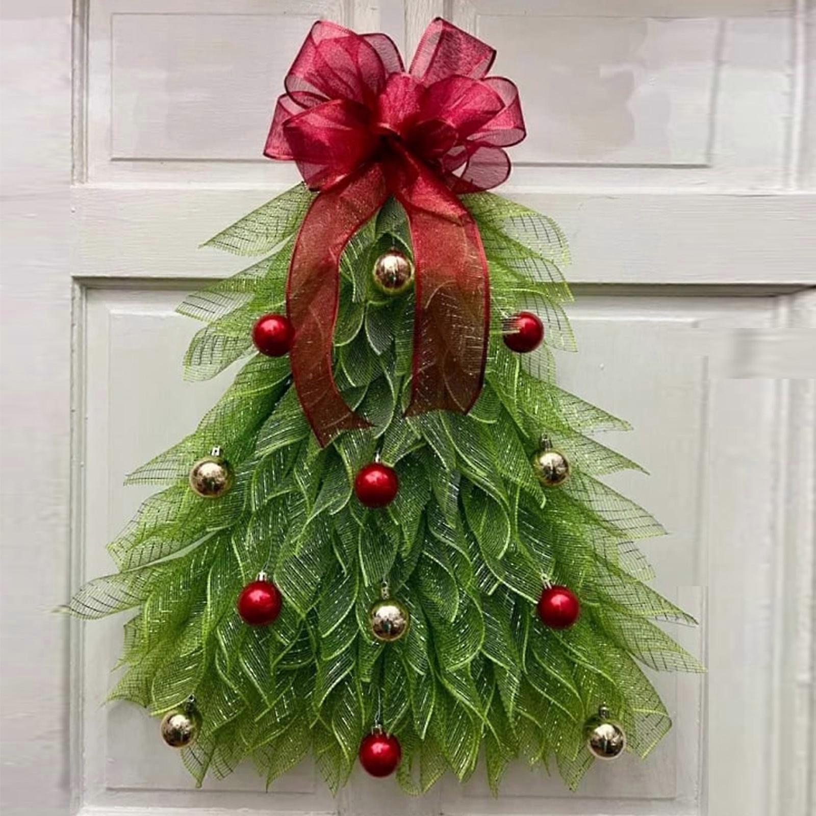 Front Door Handmade Christmas Wreath with Festive Red Bow