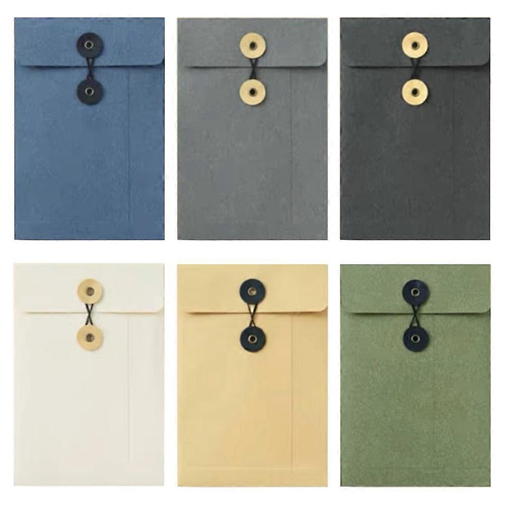6Pcs Paper File Pouches String Button Design File Document Folders Thick File Pockets Office Supply
