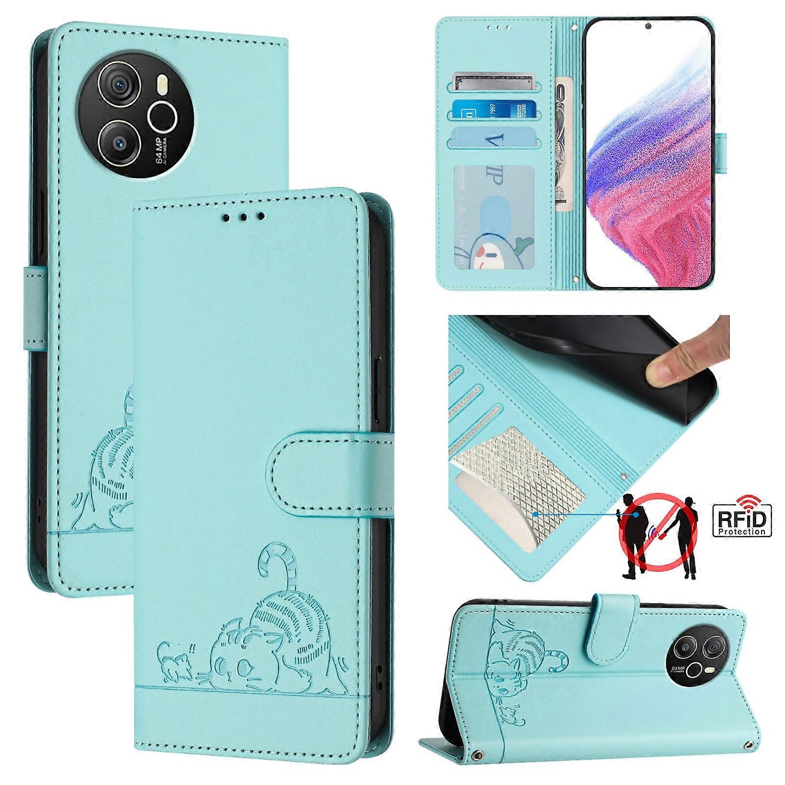 Cat Rat Embossed RFID PU Case For Blackview Shark 8
