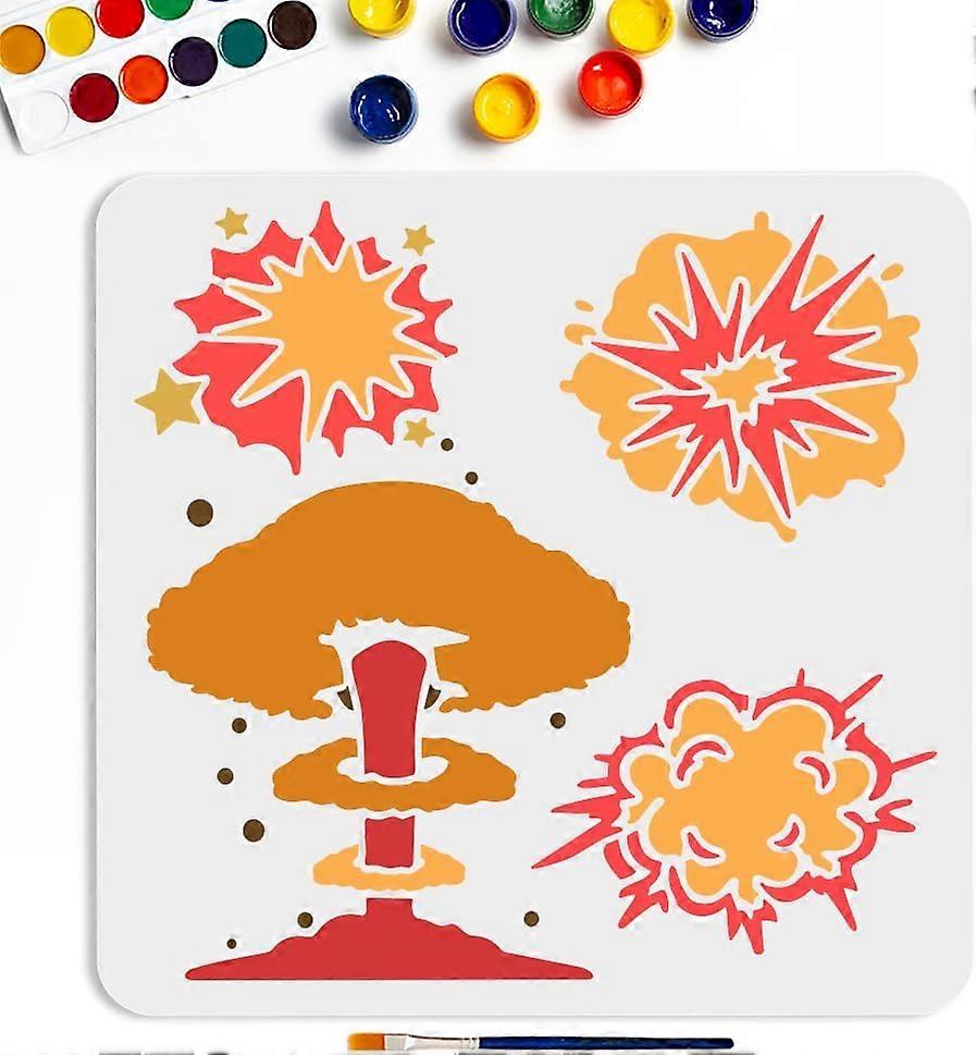 Explosion Pattern Painting Template Mushroom Cloud Stencil 11.8x11.8inchs Reusable Drawing Templates Multiple Pattern Painting Stencil for Painting Wa