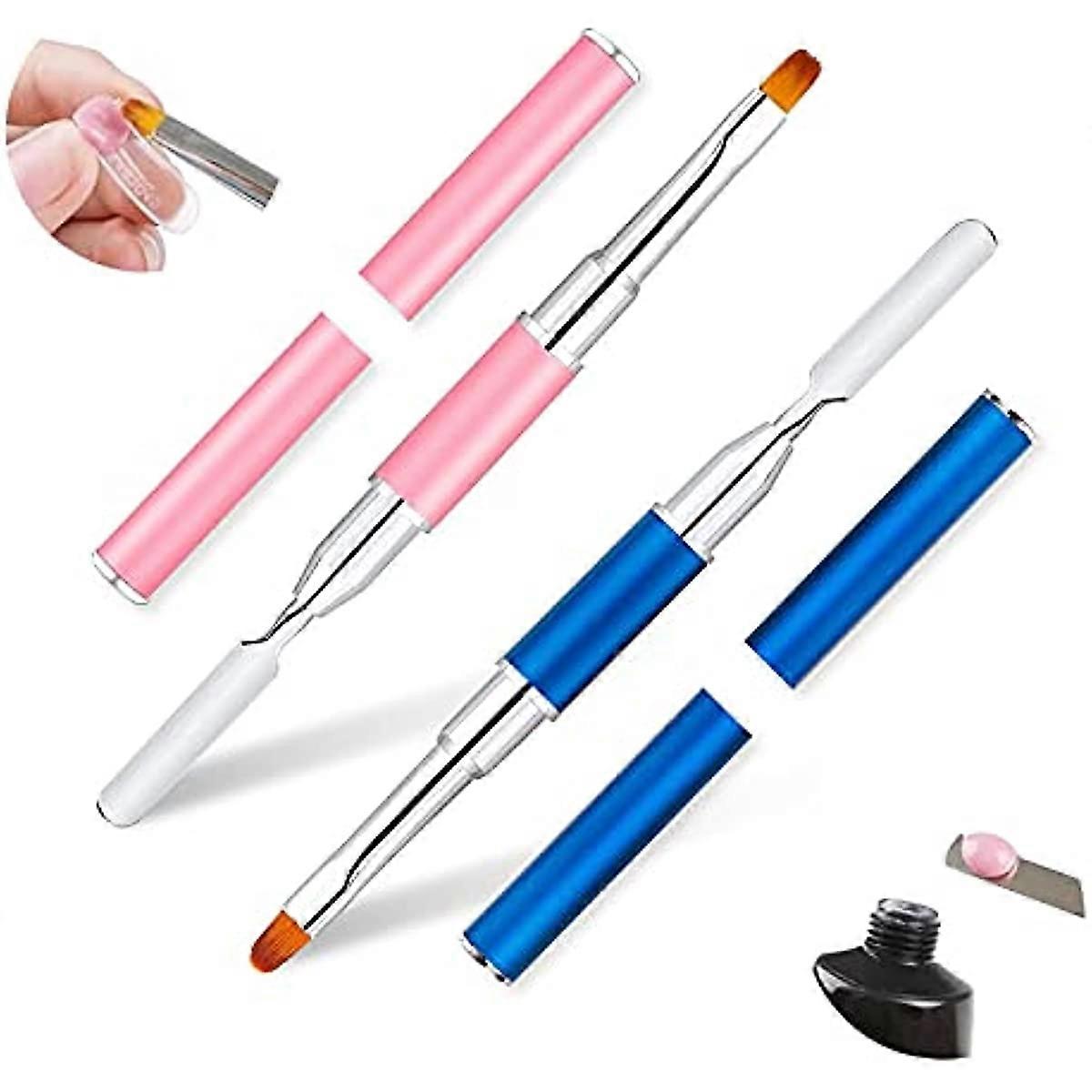 2 Pcs Dual-Ended Polygel Brush,Poly Nail Gel Brush & Picker,2 in 1 Designs Polygel Brushes Stainless Steel Gel Nail Tool for Nails Extension for PolyG