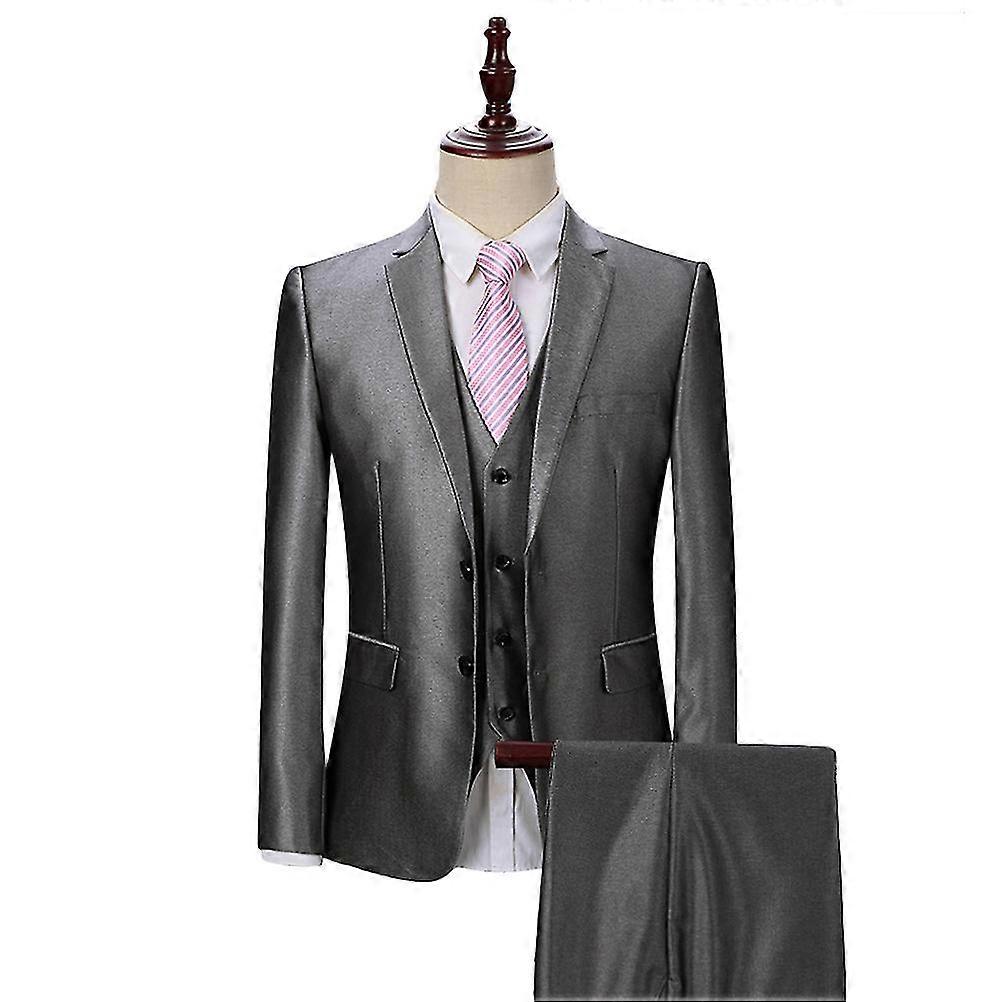 Mike Erkek 3 Parçalı İş Düğün Partisi Slim Fit Parlak Takım Elbise