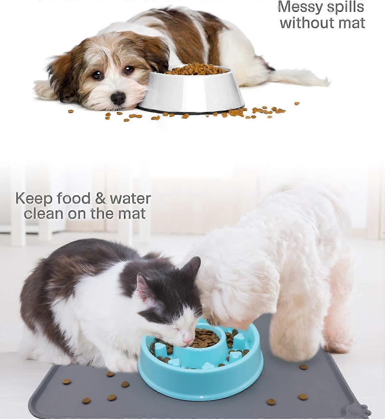 Dog and Cat Bowl Mat, Non-Slip Mat Under Pet Bowls, Waterproof Silicone Feeding Mat,Gray