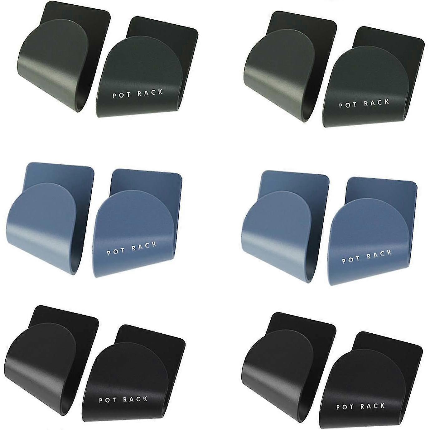 Set of 6 pairs of multifunctional pot lid supports, Pot Rack, Plastic, Black/Green/Blue