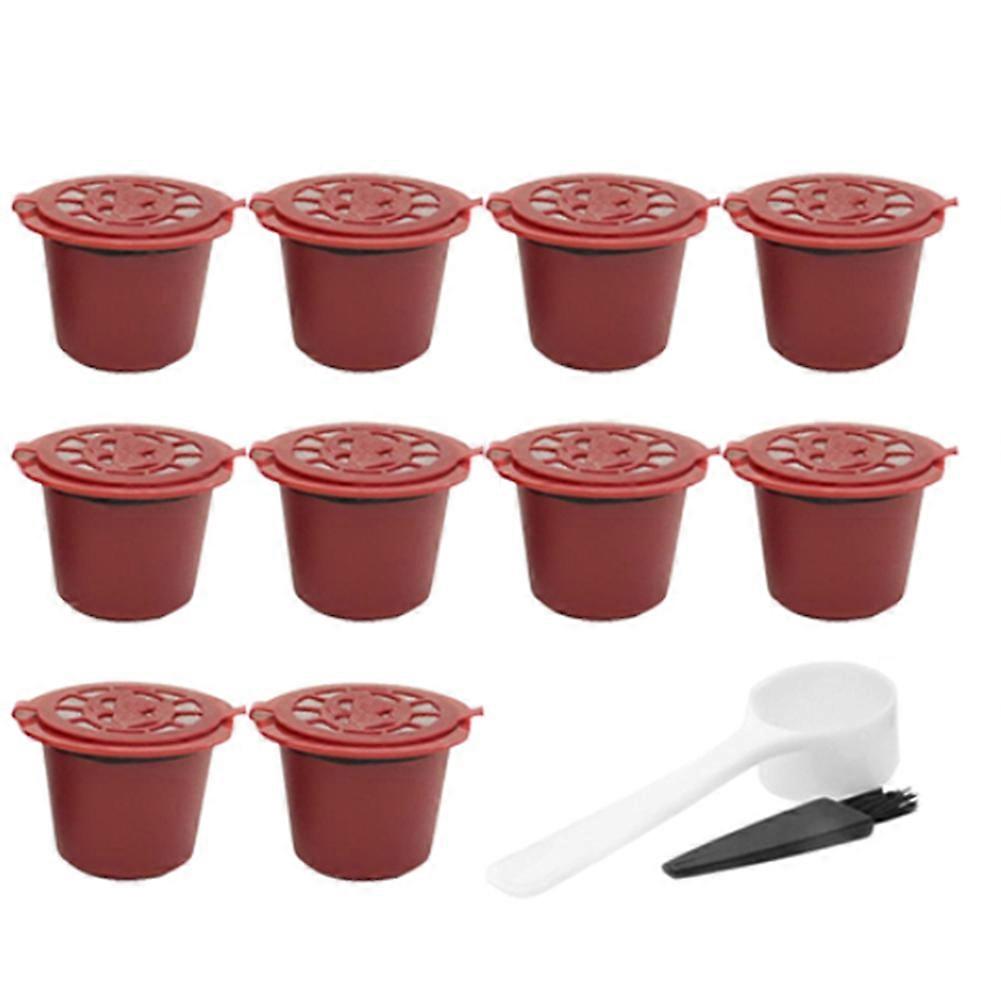 10 Pcs Reusable Refillable Coffee Capsule Filters for with Spoon Brush Kitchen Accessories Coffee Filter Red