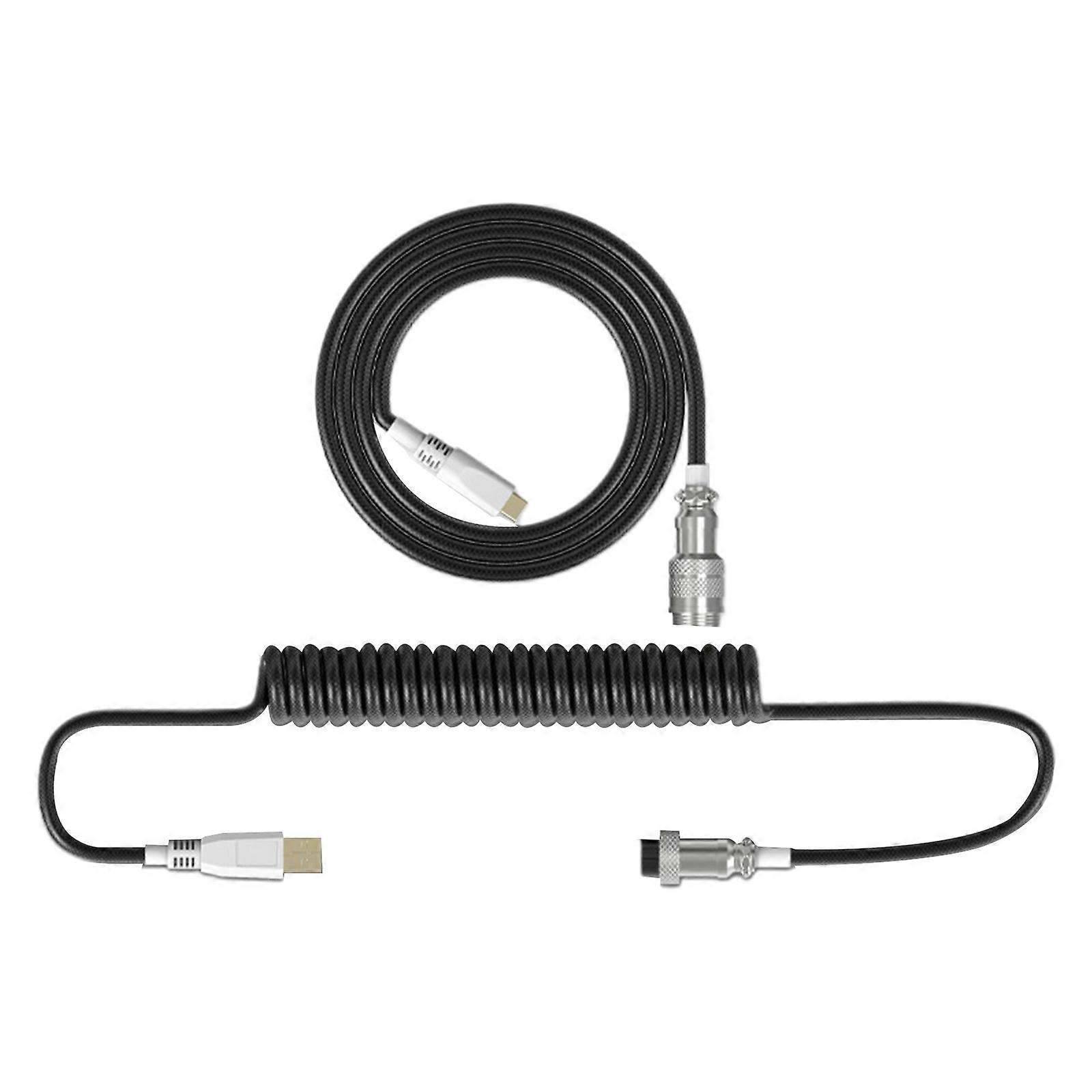 2M Length USB to Type-C Coiled Cable Aviator Connector for Mechanical Keyboard