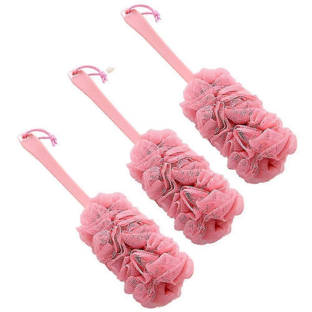 Long Handled Shower Body Brush Loofah Skin Sponge Cleaning Back Scrubber Exfoliating Luffa Bath Sponge For Body (3 Pack) Pink -