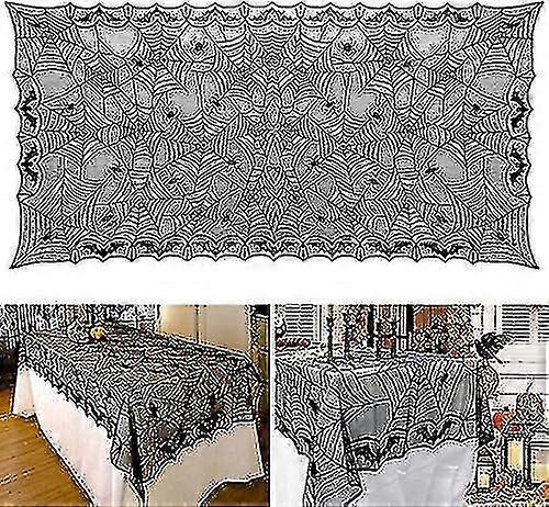 Outdoor Halloween Decor - Black Lace Spider Web Rectangle Table Cloth