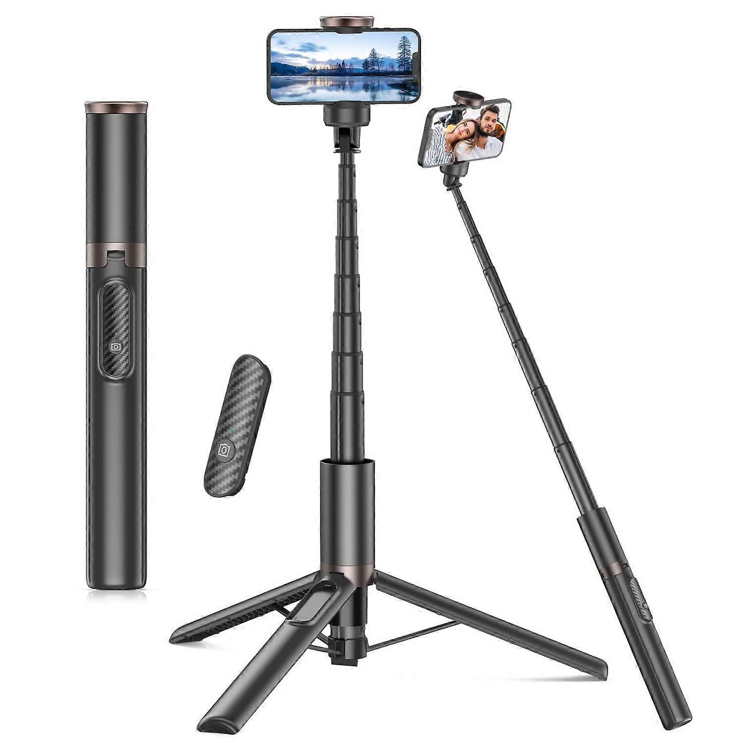 Upgraded 60" Selfie Stick Tripod,All-in-1 Extendable Cell Phone Tripod Stand with Integrated Remote,360 Rotate Lightweight & Portable Tripod for 4-7 I